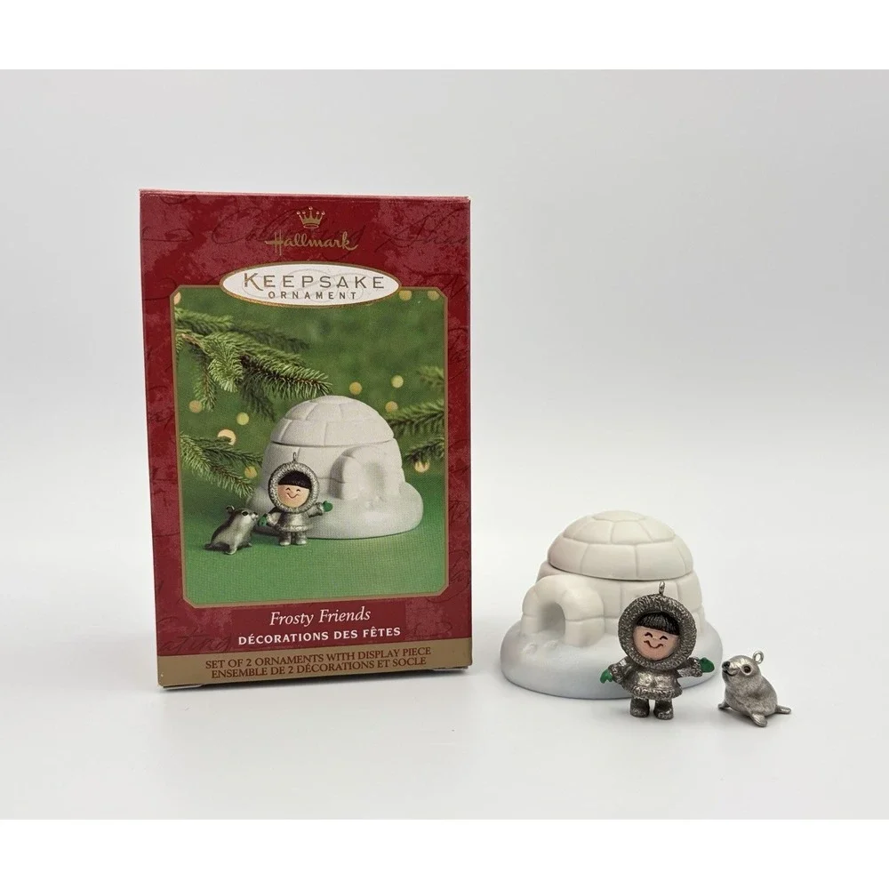 2000 Frosty Friends Miniature Hallmark Keepsake Ornament Set Igloo Display New